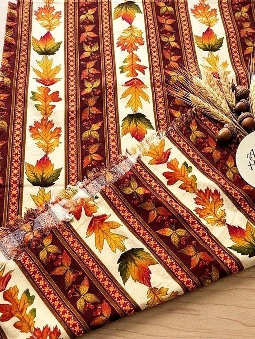 Autumn Leaves Cotton Tablecloth – AFEM – Fall Harvest – 43x66"